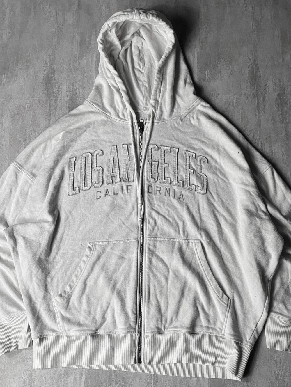 Y2K Aesthetic Aeropostale Los Angeles Zip Up Hoodie White Cream Large 2000s
